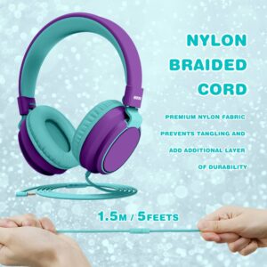 MIDOLA Headphone Kids Volume Limited 85/110dB Wired Over-Ear/On-Earr Foldable Headset with Inline Cable AUX 3.5mm Cord Mic for Boy Girl Child PC Notebook Tablet Purple