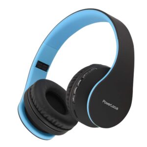 PowerLocus Wireless Bluetooth Over-Ear Stereo Foldable Headphones, Wired Headsets with Built-in Microphone for iPhone, Samsung, LG, iPad (Black/Blue)