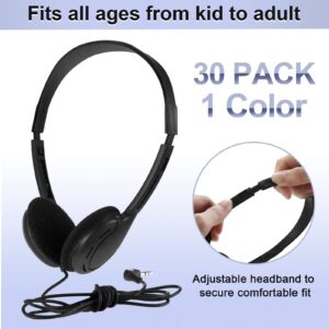 30 Pack Class Set Headphones for Kids Students School Classroom Headphones Bulk Over the Ear Earphones Adjustable with 3.5 mm Jack for Library Children Adults Christmas Office Gifts (Black)