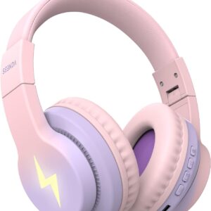 seenda Kids Bluetooth Headphones, Colorful Wireless Over Ear Headset with 85dB/94dB Volume Limited, 45H Playtime, 3 Lighting Modes, Built-in Mic Headphones for Boys Girls iPad Tablet School Pink