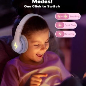 seenda Kids Bluetooth Headphones, Colorful Wireless Over Ear Headset with 85dB/94dB Volume Limited, 45H Playtime, 3 Lighting Modes, Built-in Mic Headphones for Boys Girls iPad Tablet School Pink