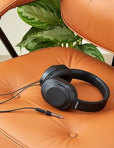 PHILIPS Audio H2005BK/00 Over-Ear Stereo Headphones Wired (2 m Cable, 40 mm Neodymium Drivers, Passive Noise Isolation, Adjustable Headband, Lightweight) Black