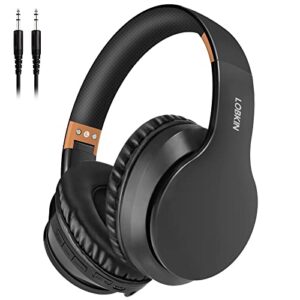 lobkin wireless bluetooth headphones, over-ear headphones with built-in hd mic,40h playtime, foldable wireless and wired stereo headphones for gym/pc/home (black orange)