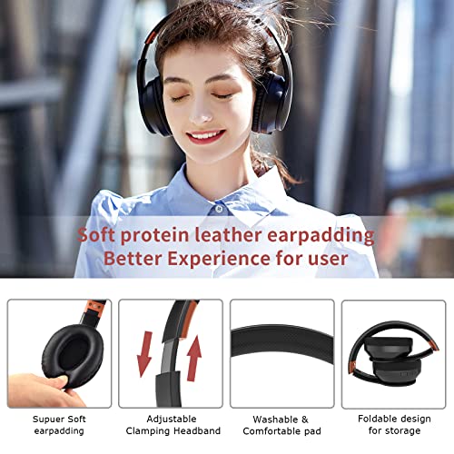 LOBKIN Wireless Bluetooth Headphones, Over-Ear Headphones with Built-in HD Mic,40H Playtime, Foldable Wireless and Wired Stereo Headphones for Gym/PC/Home (Black Orange)