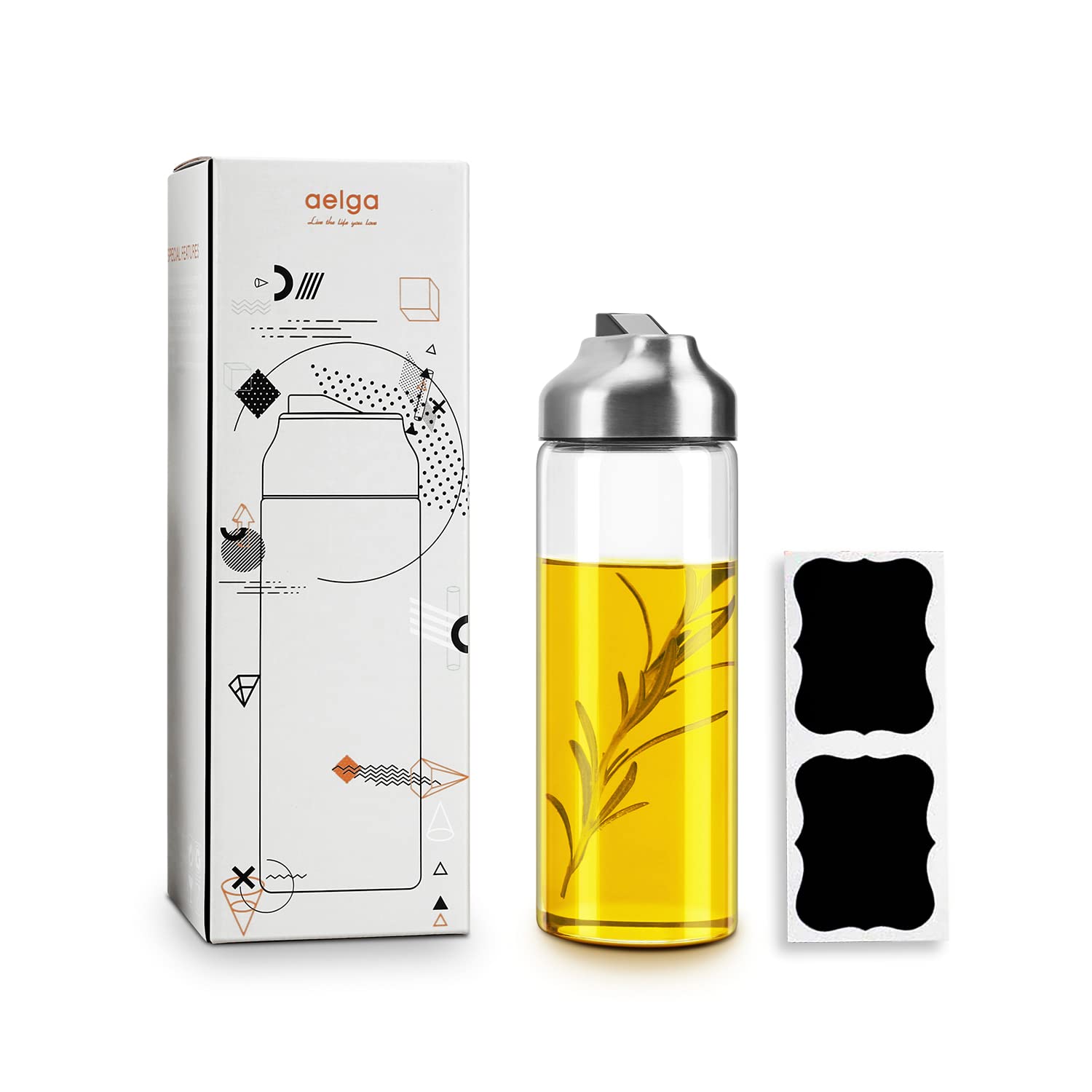 Aelga Olive Oil Dispenser Bottle - Glass Oil Dispenser-Oil Dispenser Bottle for Kitchen with Stainless Steel Spout