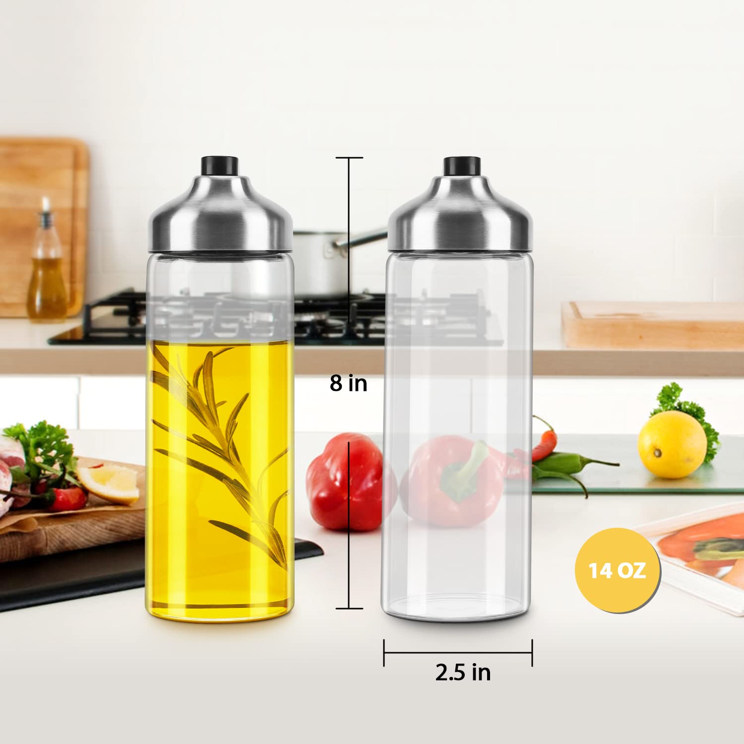 Aelga Olive Oil Dispenser Bottle - Glass Oil Dispenser-Oil Dispenser Bottle for Kitchen with Stainless Steel Spout