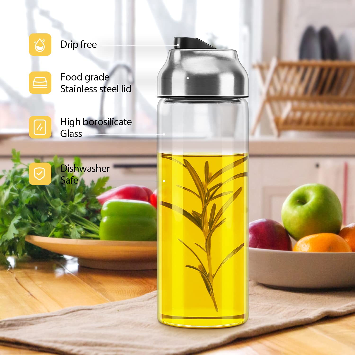 Aelga Olive Oil Dispenser Bottle - Glass Oil Dispenser-Oil Dispenser Bottle for Kitchen with Stainless Steel Spout