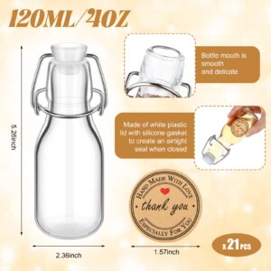 Queekay 20 PCS Mini Flip Top Glass Bottle with Stoppers Decorative Swing Top Bottles Small Glass Bottles with Lids Kraft Adhesive Round Stickers for Wedding Themed Party Favors(4.05 oz, 20 Pcs)