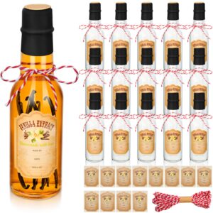 tioncy 16 pcs 5 oz vanilla extract bottles for homemade clear glass bottles with caps and shrink bands vanilla extract sticker syrup gift glass food storage canister for hot sauce beans spice (black)