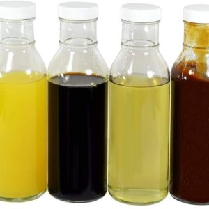 nicebottles Clear Glass Beverage/Sauce Bottles, 12 Oz, Black Caps - Case of 12