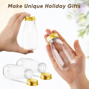 Roshtia 30 Pack 4oz 120ml Plastic Mini Milk Bottles Bulk Juice Shot Bottles with Lids Small Beverage Drink Containers for Restaurants Desserts Milk Iced Milkshakes Homemade (Gold)