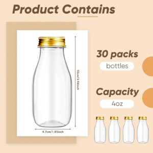 Roshtia 30 Pack 4oz 120ml Plastic Mini Milk Bottles Bulk Juice Shot Bottles with Lids Small Beverage Drink Containers for Restaurants Desserts Milk Iced Milkshakes Homemade (Gold)