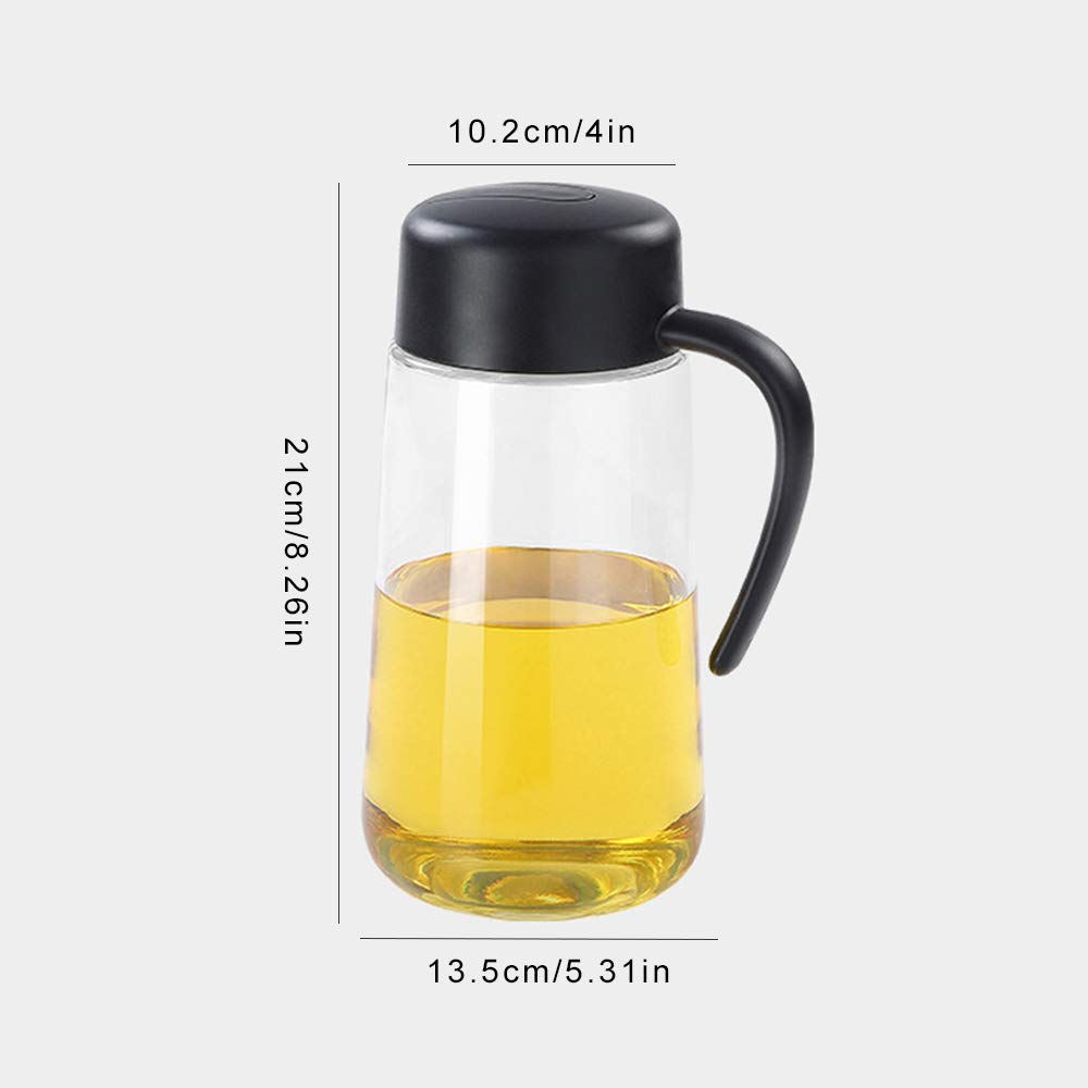 Olive Oil Dispenser Bottle, Leakproof Glass Oil Container with Non-Slip Handle, Automatic Cap and Stopper, True No Drip Auto Flip Cooking Oil Dispenser for Kitchen Cooking Black (1000ml/34oz)