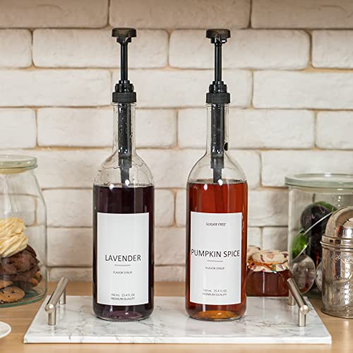 Demi's Home 25.4 oz 750 ml Glass Coffee Syrup Dispenser for Coffee Bar - 2 Pack - Comprehensive Label Set & ¼ oz Pumps Included - Coffee Bar Accessories