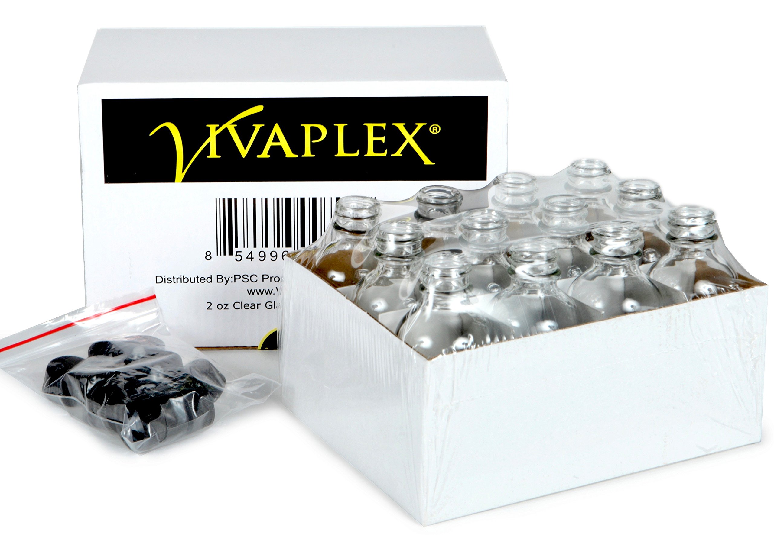 Vivaplex, 12, Clear, 2 oz Glass Bottles, with Lids