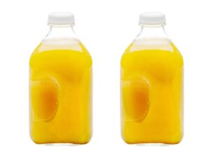 jartastix 64-oz glass milk jugs with caps (2 pack) - 64 ounce food grade glass bottles - dishwasher safe - bottles for milk, buttermilk, juice, tomato sauce, jam, barbecue sauce (64oz // 2 pack)