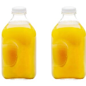 Jartastix 64-Oz Glass Milk Jugs with Caps (2 Pack) - 64 Ounce Food Grade Glass Bottles - Dishwasher Safe - Bottles for Milk, Buttermilk, Juice, Tomato Sauce, Jam, Barbecue Sauce (64oz // 2 Pack)