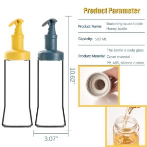 Honey Dispenser No Drip Glass With Stand Honey Jar Syrup Dispenser Glass Bottle Oil Bottle Sauce Dispenser Glass Oil Dispenser Honey Containers Syrup Bottles Syrup Pourer 2PCS, 10.62''X3.07''X3.07''