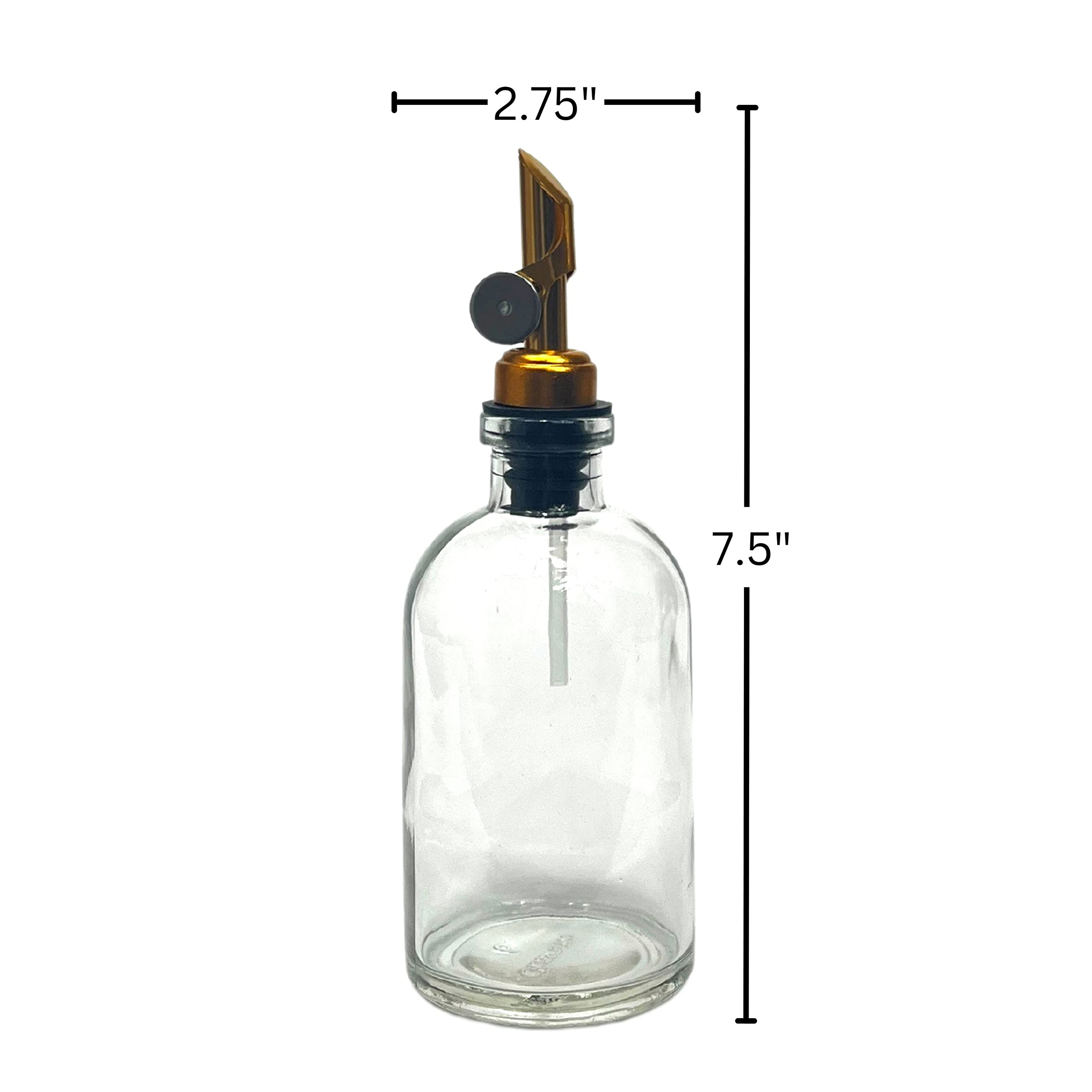 Blush Apothecary 8-ounce Apothecary Clear Glass Bottle with Metal Pour Spout | Oils, Vinegars, Coffee Syrups, Mouthwash | Bottles for Kitchen, Bath and Tabletop (Gold)