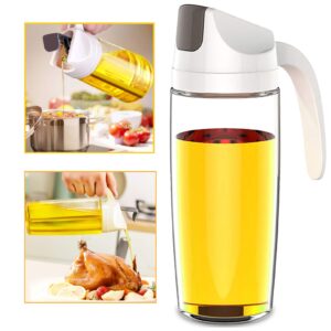 layyun auto flip olive oil dispenser bottle,600 ml 20 oz leakproof vinegar glass condiment container with automatic cap and stopper,non-drip spout,non-slip handle for kitchen cooking