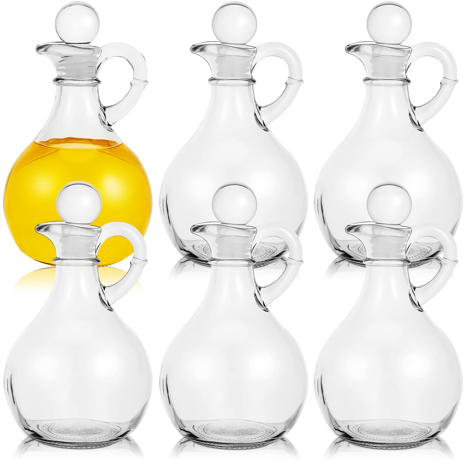 6 Set Glass Oil Bottle with Spout, Olive Oil Dispenser Cruet Bottle with Stopper Vinegar Dispenser Set Cruet Bottle Pourer Stopper Pot for Syrup Olive Oil Salad Water (Elegant Style)