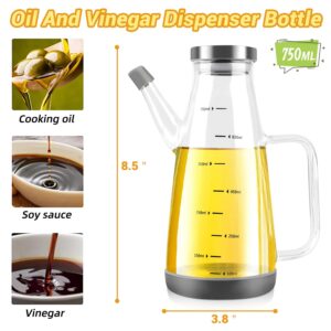 Large High Borosilicate Glass Oil Bottle for Cooking,25floz Oil and Vinegar Dispenser Cruet with Non-Slip Silicone Base,Big Kitchen No Drip Liquid Container for Olive Oil,Soy Sauce,Syrup (750ml)