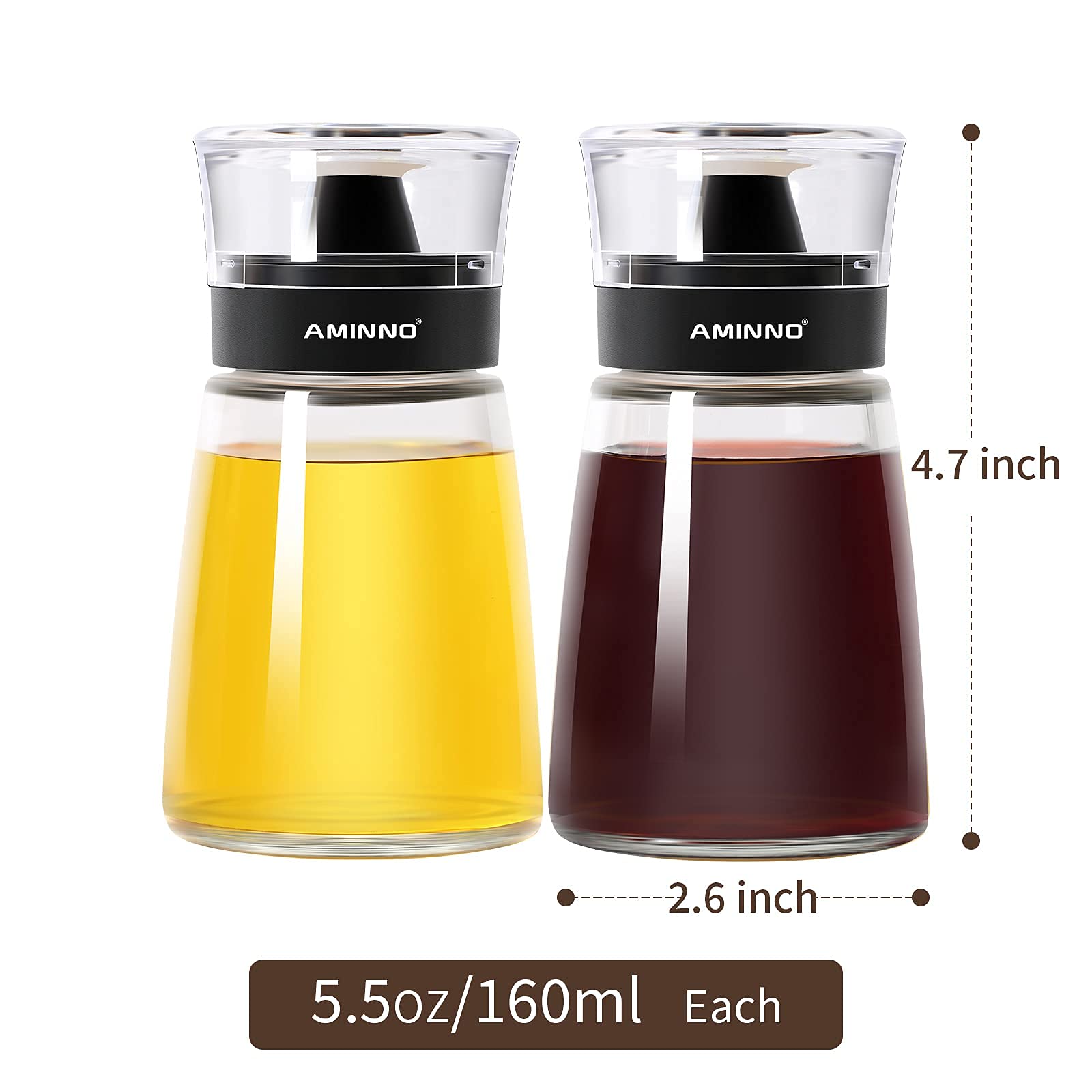 Aminno 5.5oz Oil and Vinegar Cruets 2 Pack, Glass Oil Dispenser Bottles for Cooking, Leakproof and Drip Free Spouts