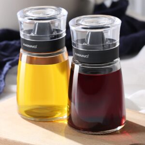 Aminno 5.5oz Oil and Vinegar Cruets 2 Pack, Glass Oil Dispenser Bottles for Cooking, Leakproof and Drip Free Spouts