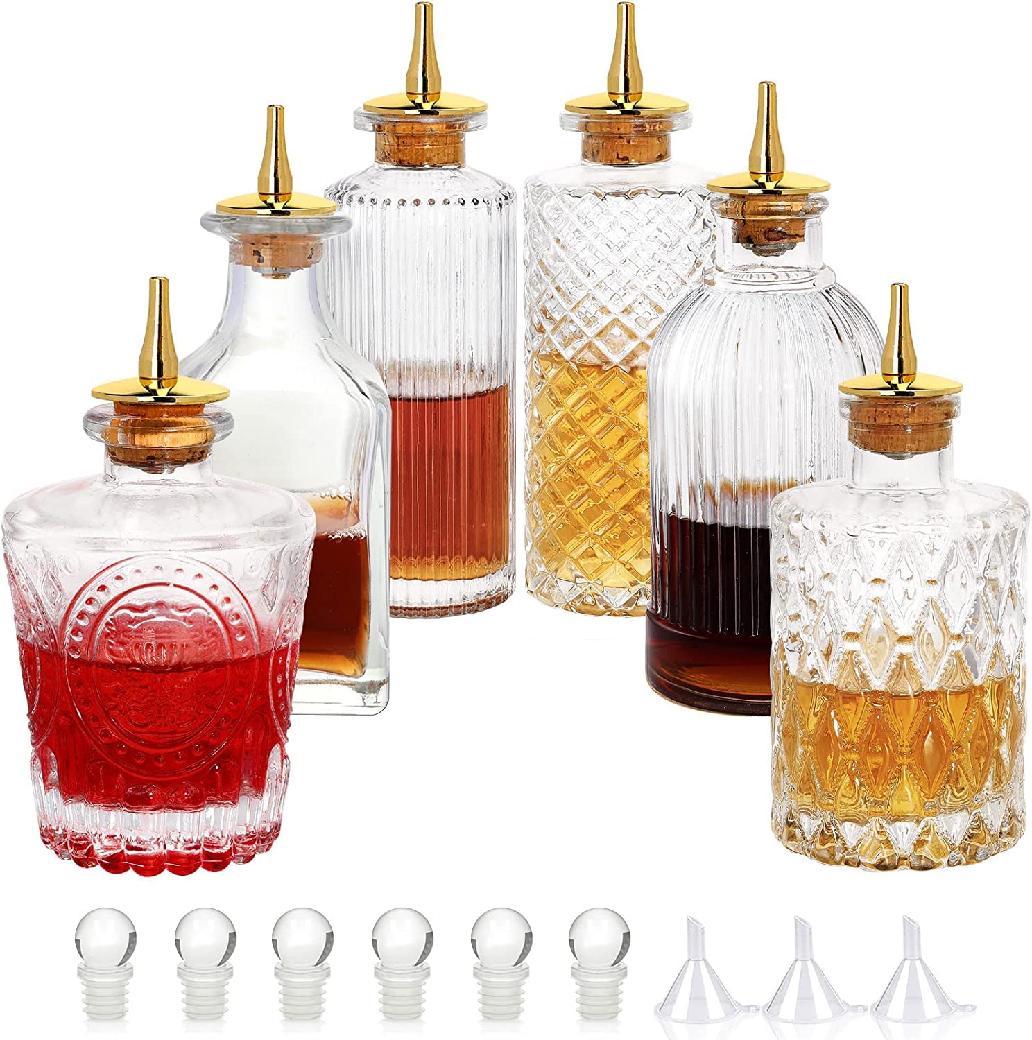 Bitters Bottles Set of 6 - Glass Dasher Bottles with Dash Top and Stopper Great Dispenser Bottle For Your Bitters Great for homemade Cocktail and Bartender