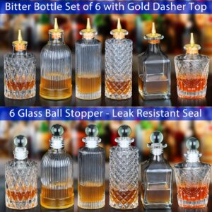 Bitters Bottles Set of 6 - Glass Dasher Bottles with Dash Top and Stopper Great Dispenser Bottle For Your Bitters Great for homemade Cocktail and Bartender