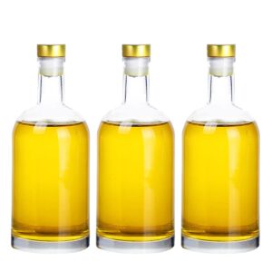kaachli clear glass bottles 25 oz (750 ml) 3 - pack for wine beverages drinks oil vinegar kombucha beer water soda with cork stopper airtight lid