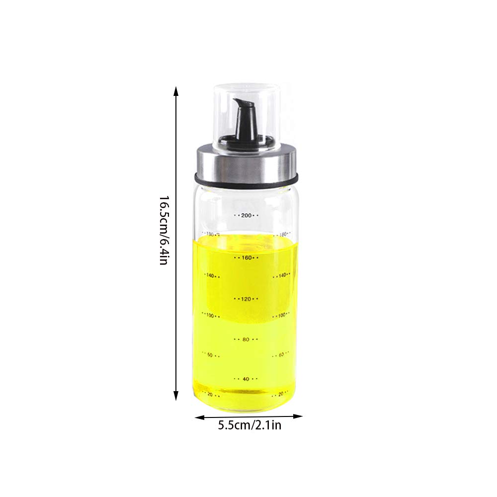 7 OZ Glass Olive Oil and Vinegar Dispenser, Mini Cruet Bottles for Kitchen, Short Liquid Condiment Container with Leak Proof Cap, Pour Spout, Scale Mark, Wide Caliber For Easy Clean (200ml with cover)