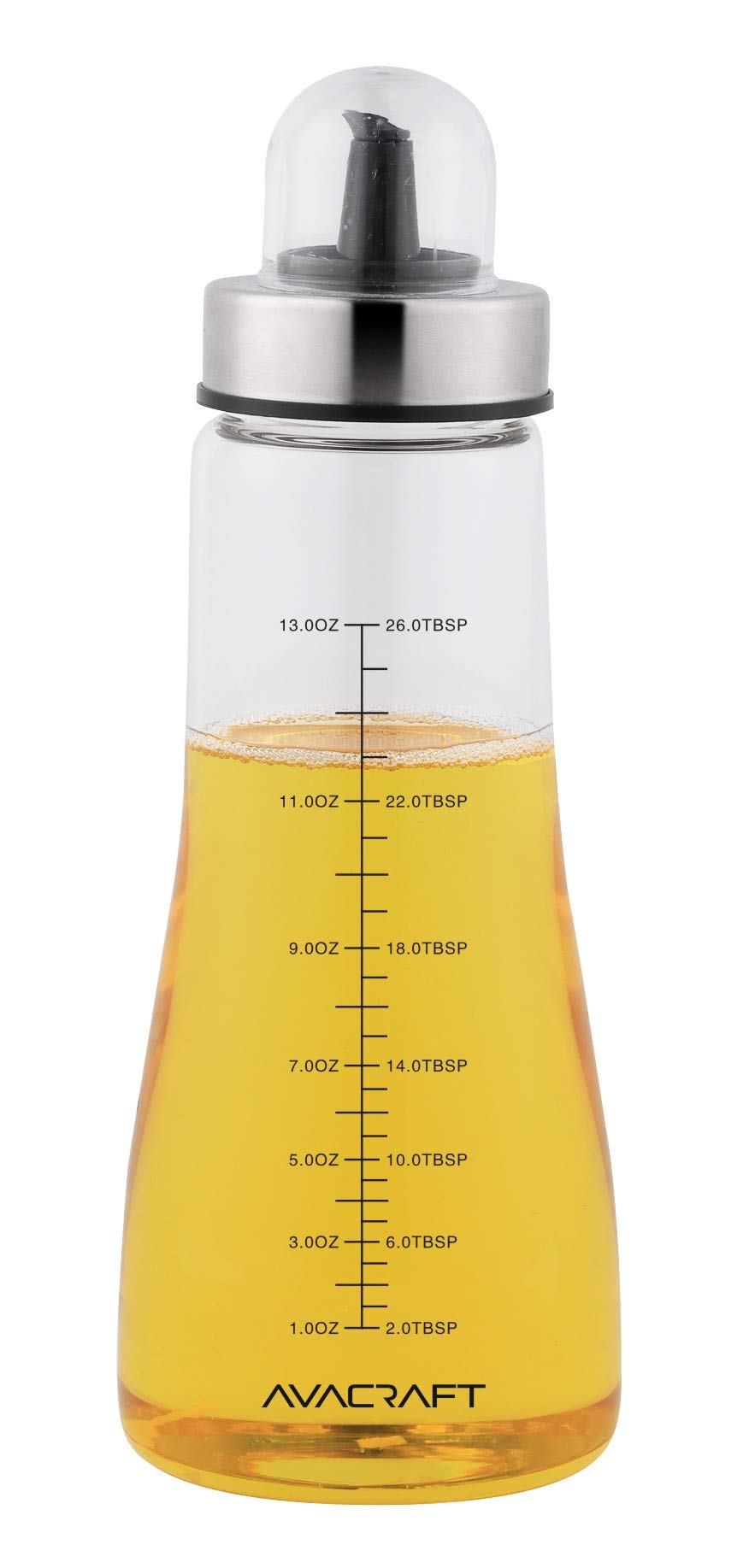 AVACRAFT Glass Oil Dispenser, Modern Olive Oil Dispenser Bottle, Measurement Marks, Easy Refill and Cleaning, Oil and Vinegar Dispenser, 14.2 Oz (OC1)