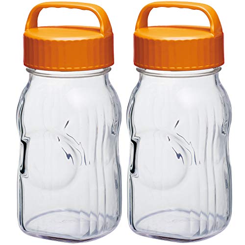 Toyo Sasaki Glass Fruit Syrup Bottle, Good Pickling, Fruit Syrup Bottle, Set of 2, 50.9 fl oz (1,500 ml), Orange Storage Jar, Storage Container, Made in Japan, Bookmark Included, I-77860-OR-A-JAN-S