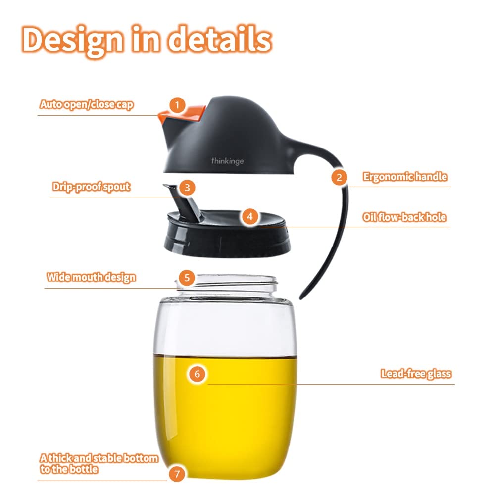 MJDFS Olive Oil Dispenser Bottle W/Auto Flip Cap, 21oz Cooking Oil Dispenser Leakproof, Kitchen True No Drip Oil and Vinegar Cruet Container with Non-Slip Handle, Cute Penguin Design(Yellow)