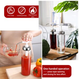 TOSSOW Sauce Pump Dispenser With Glass Bottle 300ML/10oz Olive Oil Dispenser with Hot Sauce,Tabasco Sauce, Soy Sauce, Ketchup and Salad Dressing Container for Home Kitchen