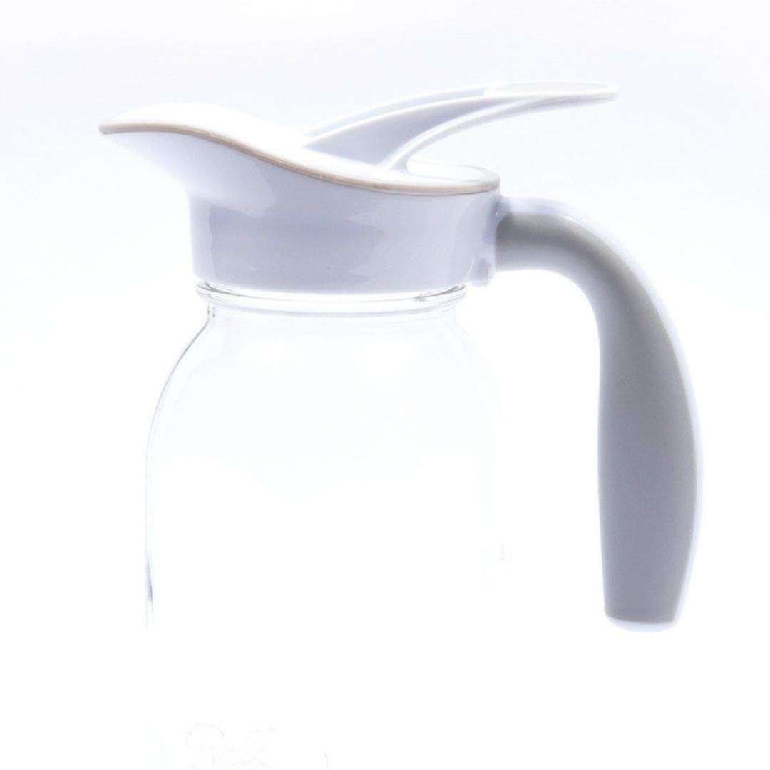 Ergo Spout mason jar pitcher, mason jar pour spout lid, pancake maple syrup dispenser, salad dressing dispenser (REGULAR MOUTH, White)