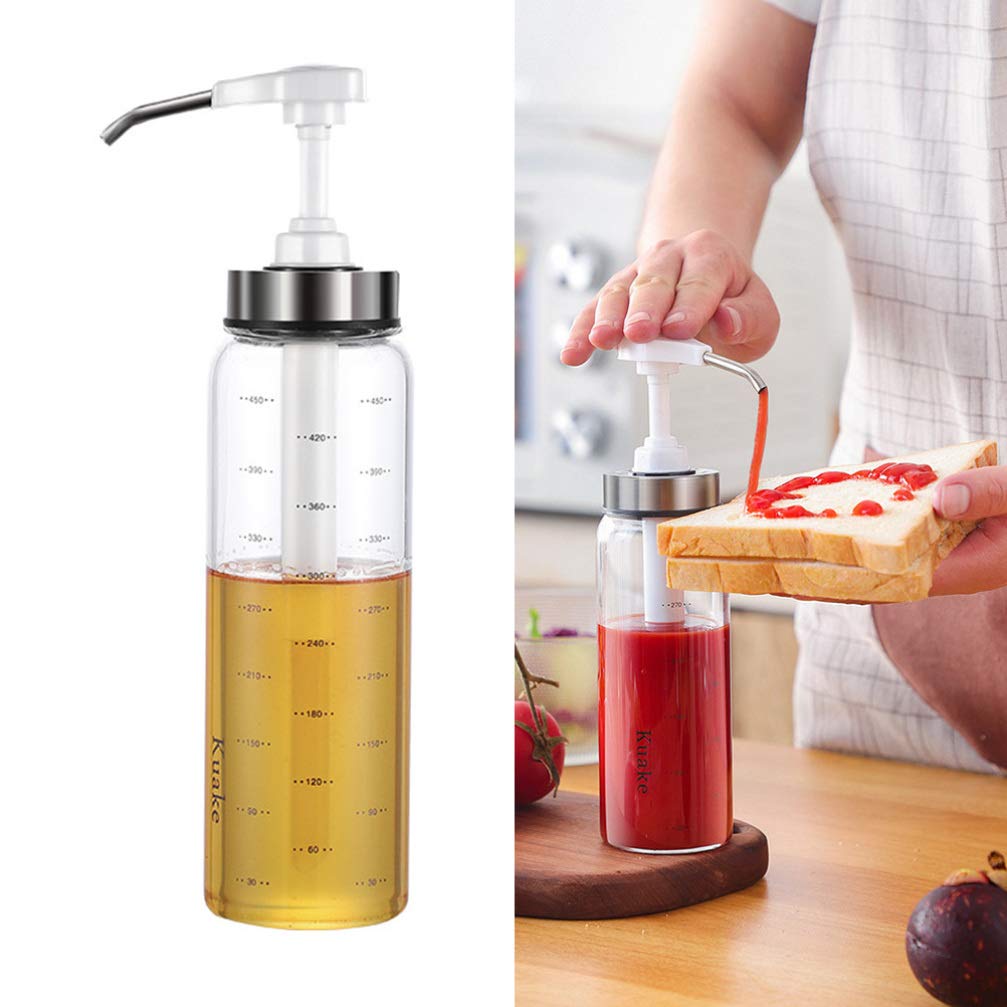 Yardwe Empty Ketchup Bottles Pump Bottle Dispenser Food Storage Jars Glass Pump Dispenser Empty Squeeze Bottle Pepper Sauce Bottles Sauce Squeeze Bottle Dressing Household White re-usable