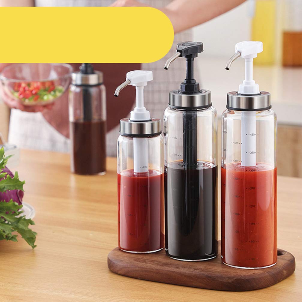 Yardwe Empty Ketchup Bottles Pump Bottle Dispenser Food Storage Jars Glass Pump Dispenser Empty Squeeze Bottle Pepper Sauce Bottles Sauce Squeeze Bottle Dressing Household White re-usable