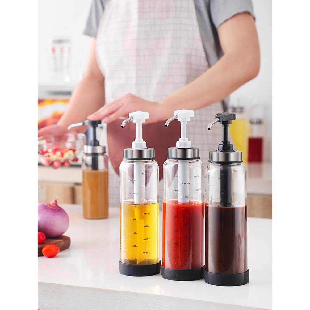 Yardwe Empty Ketchup Bottles Pump Bottle Dispenser Food Storage Jars Glass Pump Dispenser Empty Squeeze Bottle Pepper Sauce Bottles Sauce Squeeze Bottle Dressing Household White re-usable