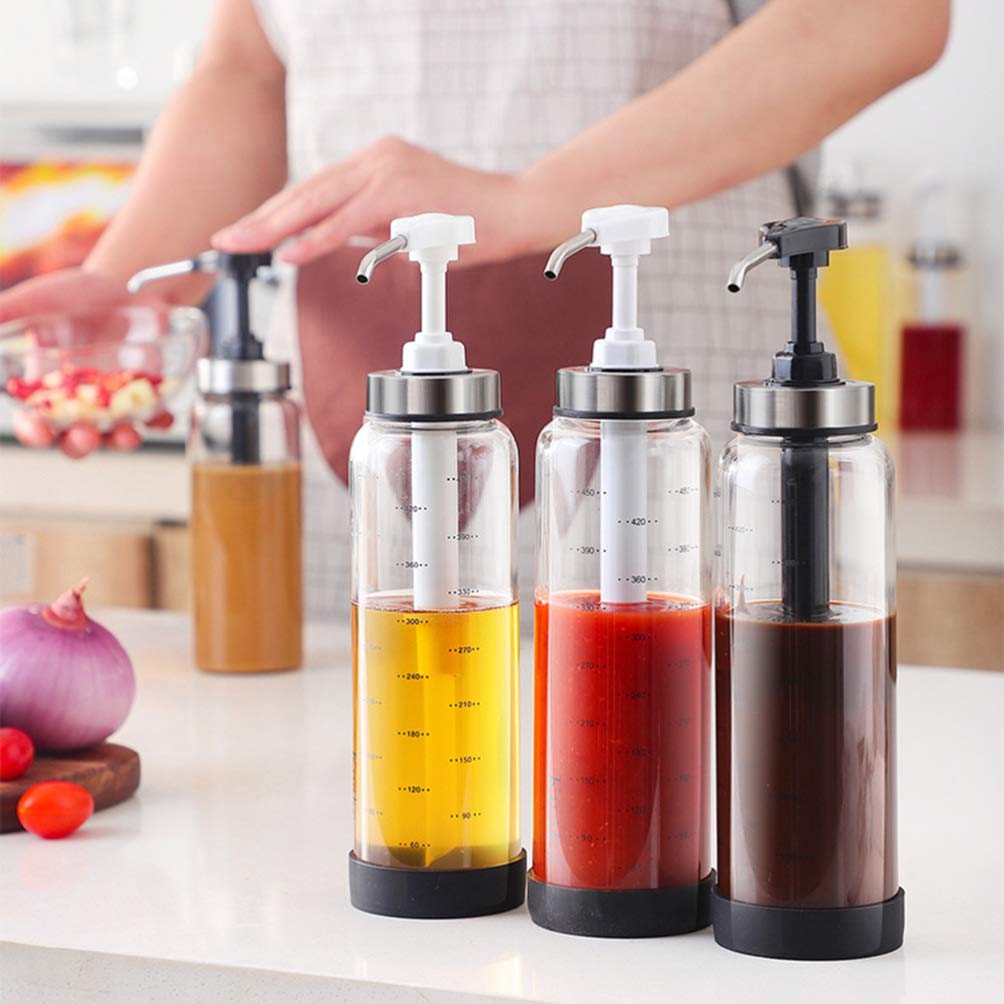 Yardwe Empty Ketchup Bottles Pump Bottle Dispenser Food Storage Jars Glass Pump Dispenser Empty Squeeze Bottle Pepper Sauce Bottles Sauce Squeeze Bottle Dressing Household White re-usable