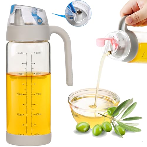 CHEFTOON Oil and Vinegar Dispenser Set，2 Glass Oil Bottles with No Drip Spout,450ml Olive Oil Bottle,Ideal Kitchen Oil Dispenser