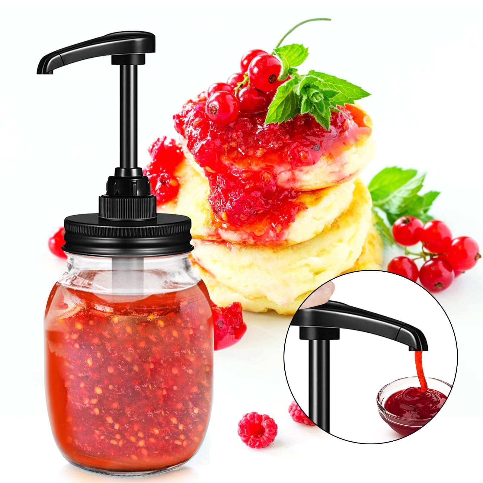 Mason Jar Honey Pump Dispenser & Honey Dipper,Stainless steel Lids and Food Grade Pumps for 2.75 Inch Regular Mouth,Home Use Jam,Ketchup,Honey,Syrups,Condiments,NO Rust, NO JAR QurHapzy