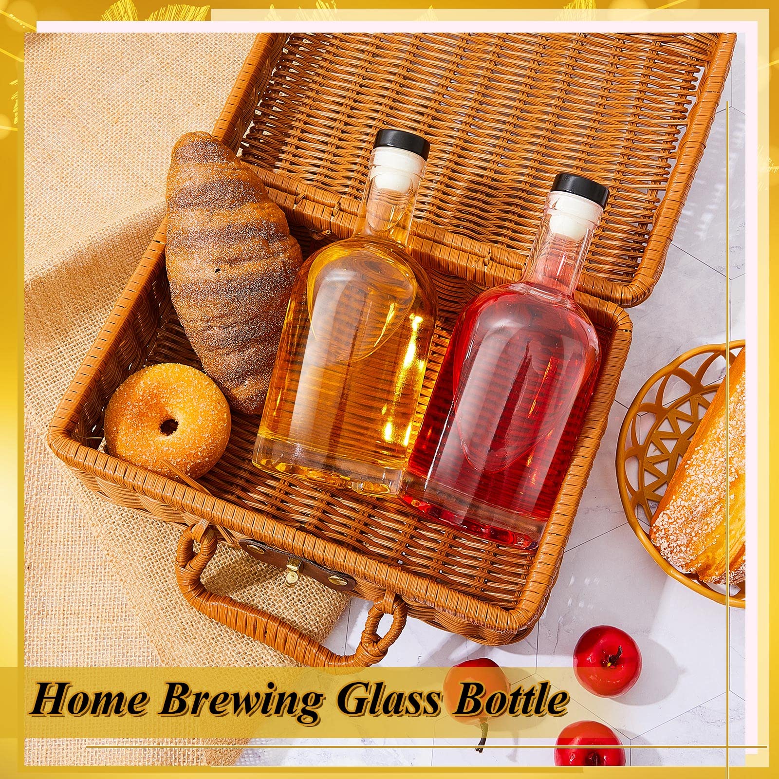 12 Pcs Clear Wine Bottles 12 oz Glass Liquor Bottles with T-top Caps Heavy Bottom Hot Sauce Bottles Home Brewing Glass Bottle Airtight Crew Bottle for Kombucha Beverages Juice Oils Drinks (Black)