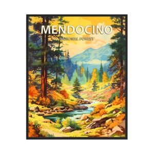 mendocino national forest poster art print retro mountain wall art poster vintage decor nature recreation wilderness wildlife decoration, outdoor adventure scenic beauty artwork. (mendocino national