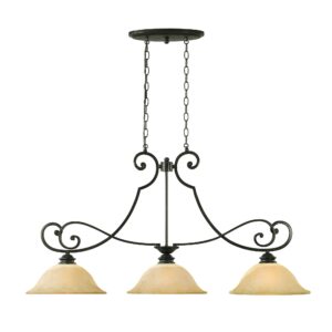 designers fountain 81838-fsn mendocino collection 3-light island fixture, forged sienna finish with warm amber glaze glass shades
