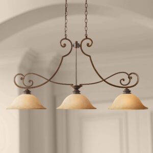 Designers Fountain 81838-FSN Mendocino Collection 3-Light Island Fixture, Forged Sienna Finish with Warm Amber Glaze Glass Shades