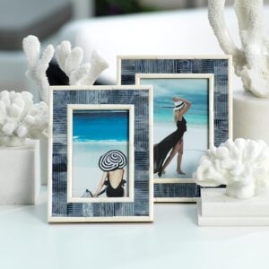 Zodax Mendocino Blue Carved Bone Photo Frame with White Borders (5x7)