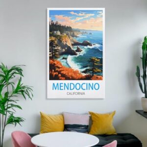 Mendocino California Vintage Travel Poster 08x12inch(20x30cm) Canvas Art Prints Picture Wall Art Painting for Living Room Bedroom Office Decor