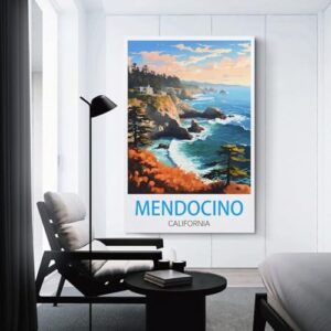 Mendocino California Vintage Travel Poster 08x12inch(20x30cm) Canvas Art Prints Picture Wall Art Painting for Living Room Bedroom Office Decor